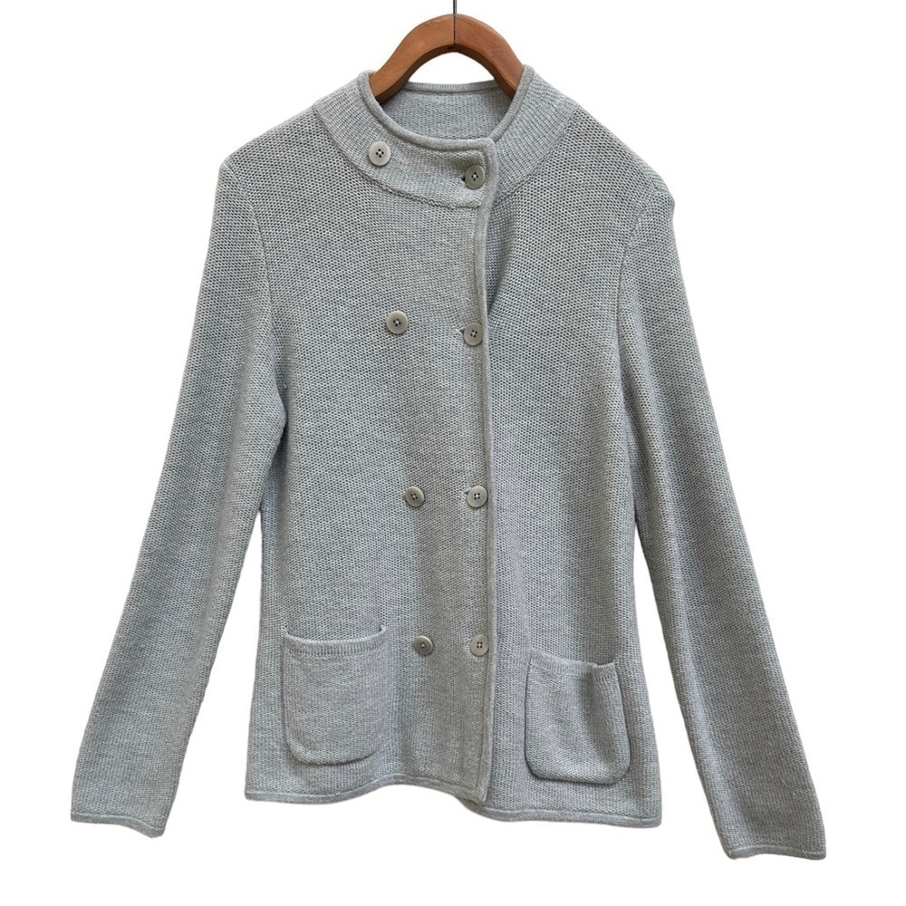 Talbots Lambswool Grey Double Button Up Long Sleeve Cardigan, Size Small Petite